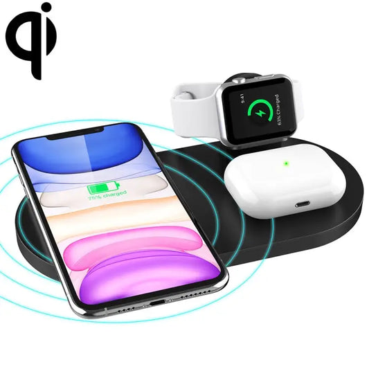 A04 3 in 1 Multi-function Qi Standard Wireless Charger for Mobile Phones & iWatch & AirPods - Black