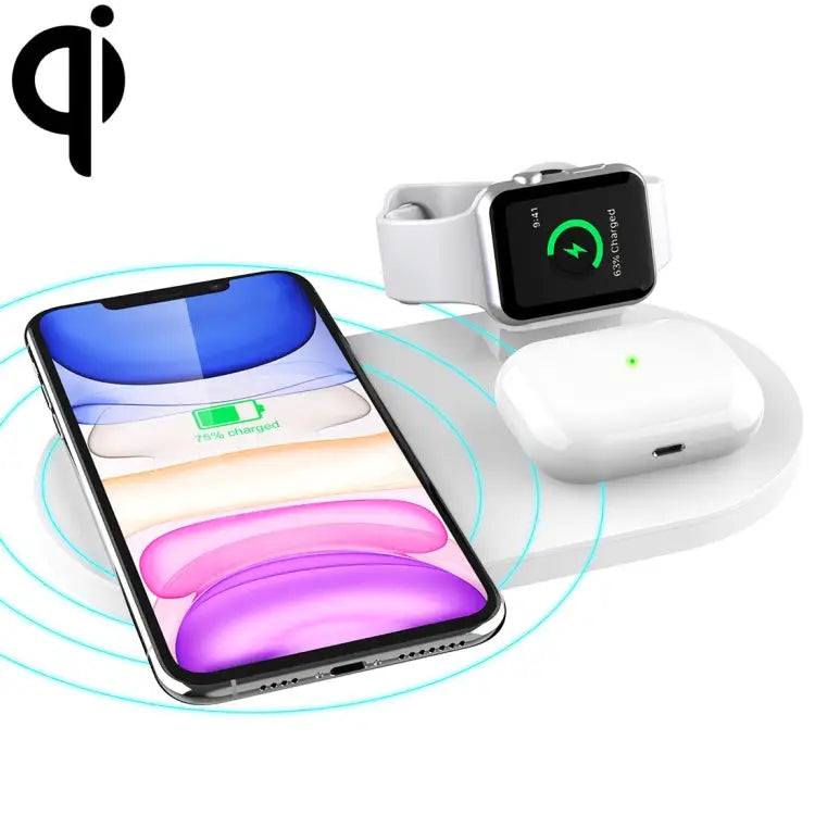 A04 3 in 1 Multi-function Qi Standard Wireless Charger for Mobile Phones & iWatch & AirPods - White