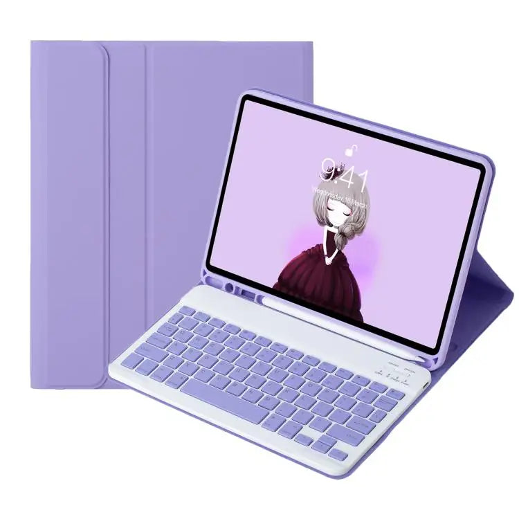 A06B Ultra-thin Detachable Bluetooth Keyboard Leather Case with Pen Slot & Holder for iPad mini 6 / mini 7 - Purple