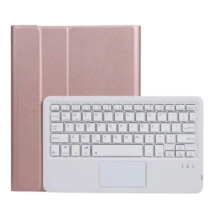 A07B-A Lambskin Texture Square Keycap Bluetooth Keyboard Leather Case with Touch Control For iPad For iPad 9.7 2018 &