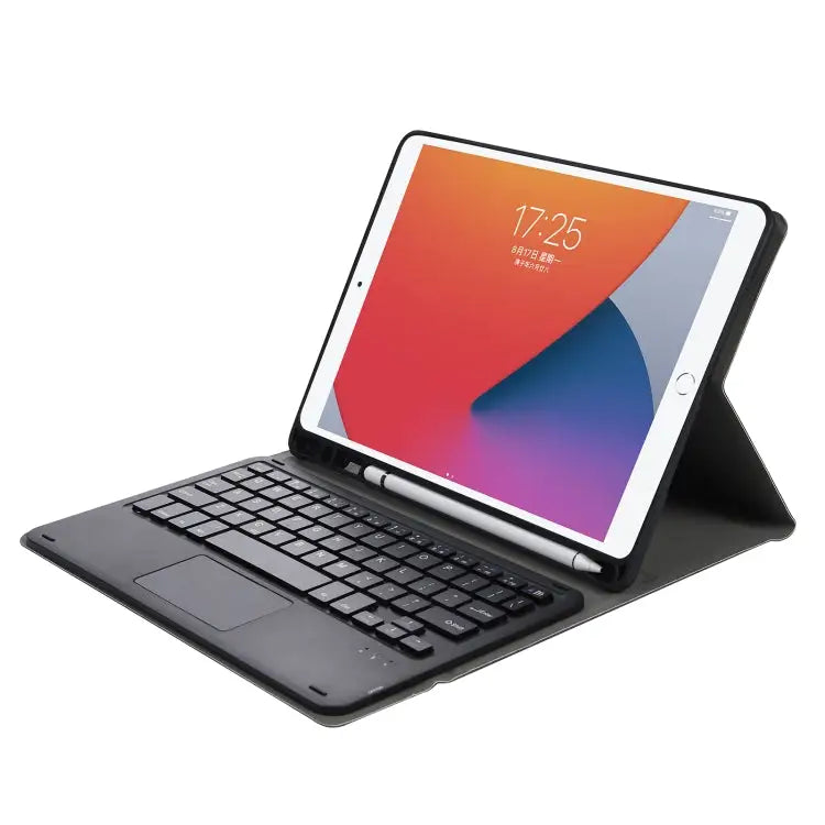 A07B-A Lambskin Texture Square Keycap Bluetooth Keyboard Leather Case with Touch Control For iPad For iPad 9.7 2018 &