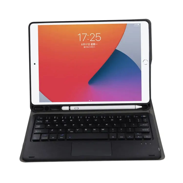 A07B-A Lambskin Texture Square Keycap Bluetooth Keyboard Leather Case with Touch Control For iPad For iPad 9.7 2018 &