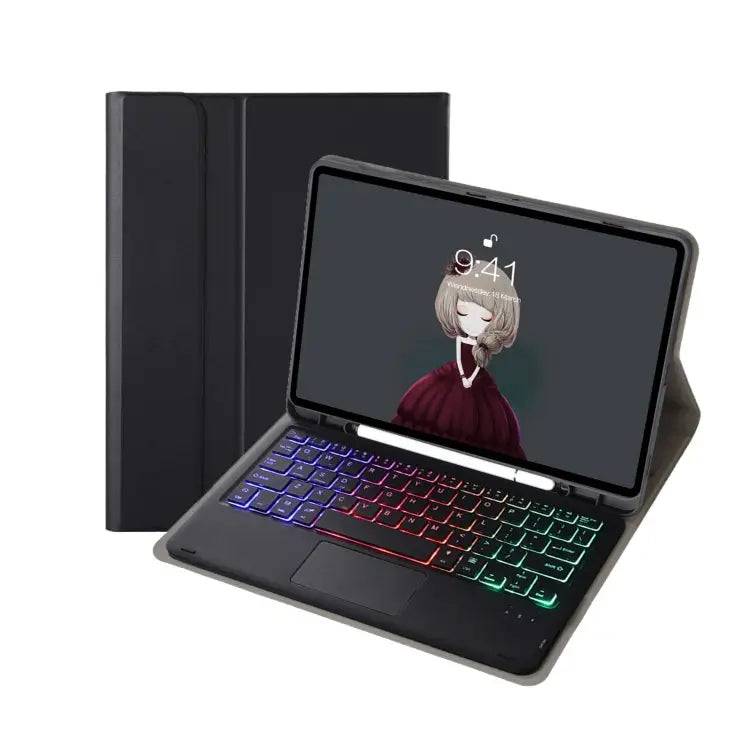 A07B-AS Lambskin Pen Slot Touch Pad Bluetooth Keyboard Leather Tablet Case For iPad 9.7 2018&2017 / Pro 9.7 / Air 2