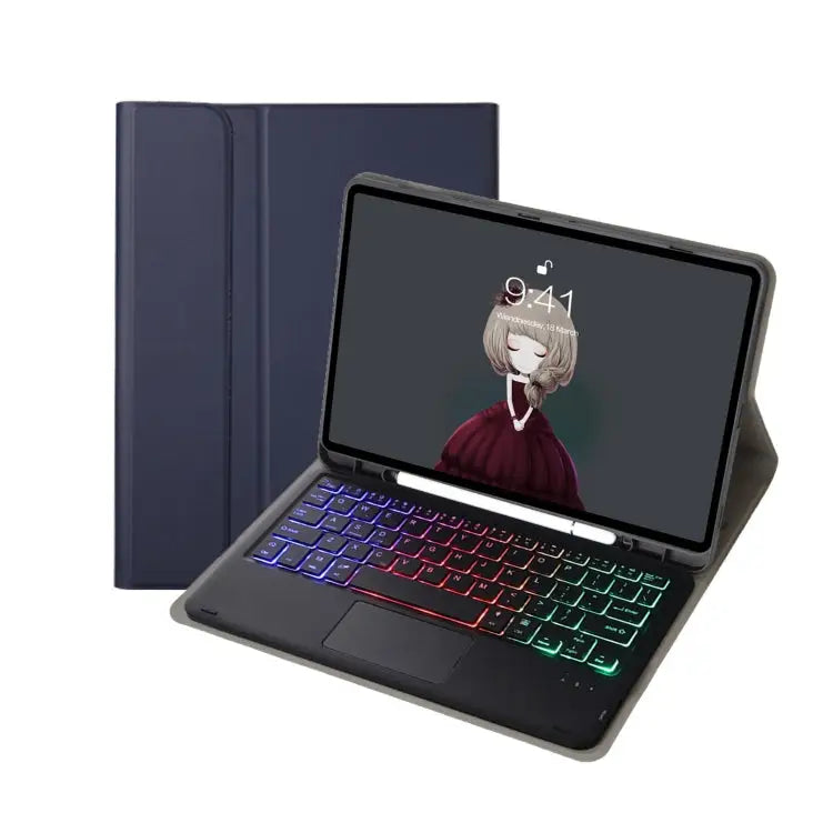 A07B-AS Lambskin Pen Slot Touch Pad Bluetooth Keyboard Leather Tablet Case For iPad 9.7 2018&2017 / Pro 9.7 / Air 2