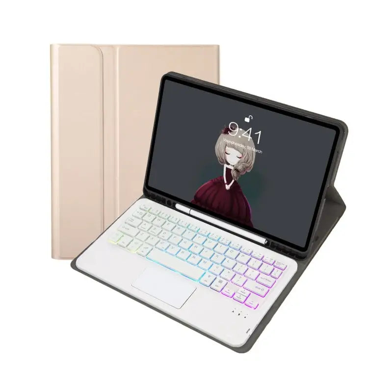 A07B-AS Lambskin Pen Slot Touch Pad Bluetooth Keyboard Leather Tablet Case For iPad 9.7 2018&2017 / Pro 9.7 / Air 2