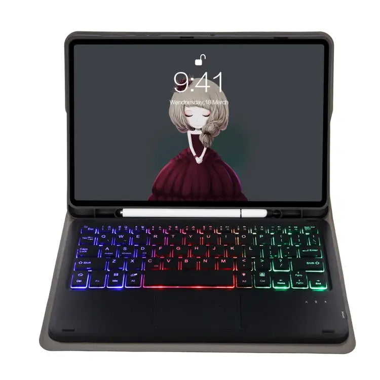 A07B-AS Lambskin Pen Slot Touch Pad Bluetooth Keyboard Leather Tablet Case For iPad 9.7 2018&2017 / Pro 9.7 / Air 2