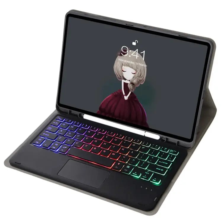 A07B-AS Lambskin Pen Slot Touch Pad Bluetooth Keyboard Leather Tablet Case For iPad 9.7 2018&2017 / Pro 9.7 / Air 2