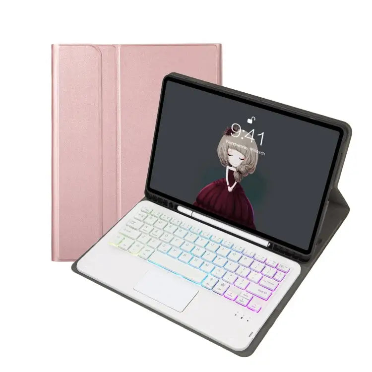A07B-AS Lambskin Pen Slot Touch Pad Bluetooth Keyboard Leather Tablet Case For iPad 9.7 2018&2017 / Pro 9.7 / Air 2