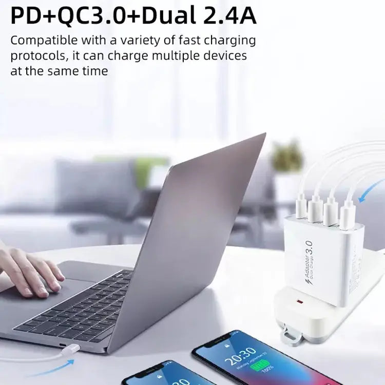 A3 PD 18W USB-C / Type-C + QC3.0 USB + Dual USB Interface Travel Charger US Plug EU Plug UK Plug - Apple Accessories