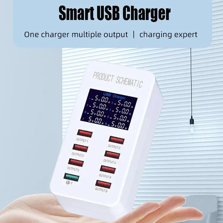 A8 50W 8 Ports USB + QC3.0 Smart Charging Station with Digital Display AC100-240V EU Plug - A8 EU Plug
