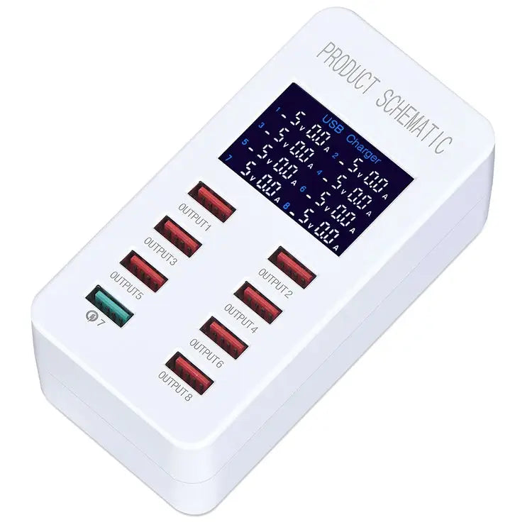 A8 50W 8 Ports USB + QC3.0 Smart Charging Station with Digital Display AC100-240V EU Plug - A8 EU Plug