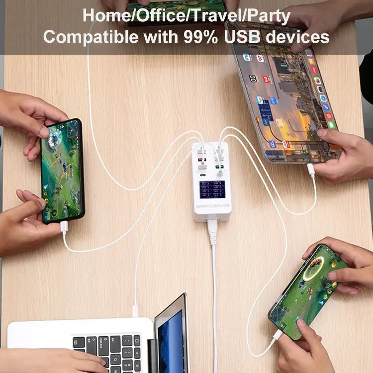 A8T 60W 8 Ports USB + QC3.0 + PD Type-C Smart Charging Station with Digital Display AC100-240V EU Plug - A8T EU Plug