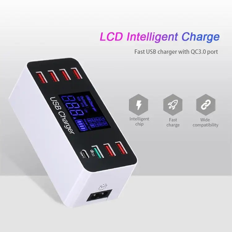 A9 Plus (Global Version) Multi-function AC 100V~240V 8 Ports USB Digital Display LCD Detachable Charging Station Smart