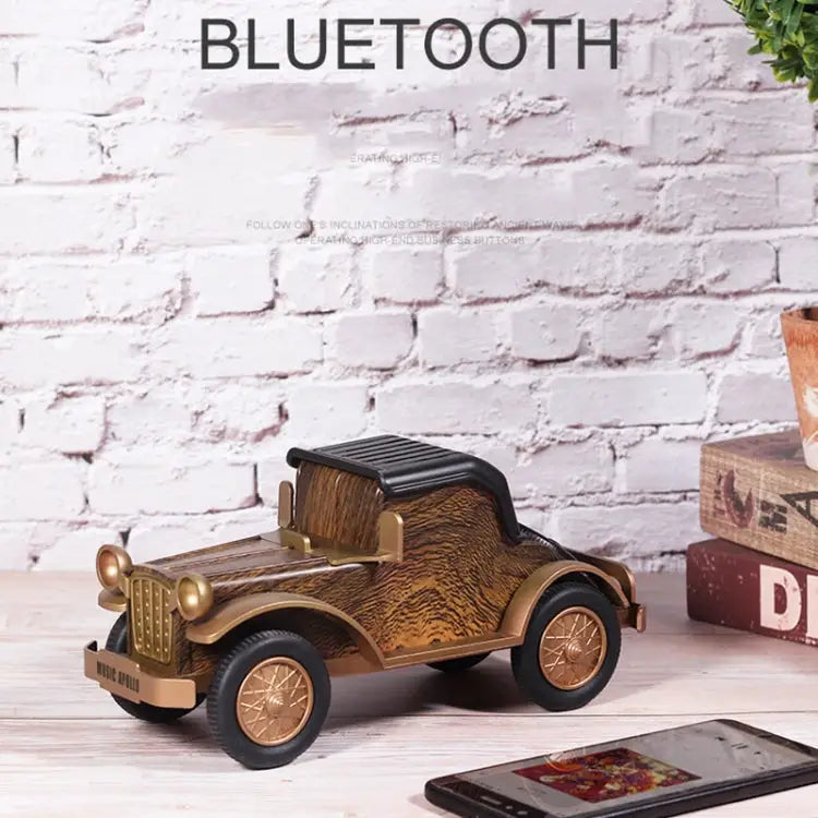 A9 Retro Wood Grain Classic Car Shape Wireless Bluetooth Speaker Subwoofer Radio Portable Mobile Phone Stand Mini
