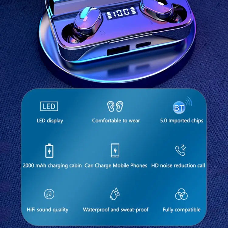 A9 TWS CVC8.0 and DSP Dual Noise Cancelling Bluetooth Earphone with Magnetic Charging Box & LED Digital Display Support