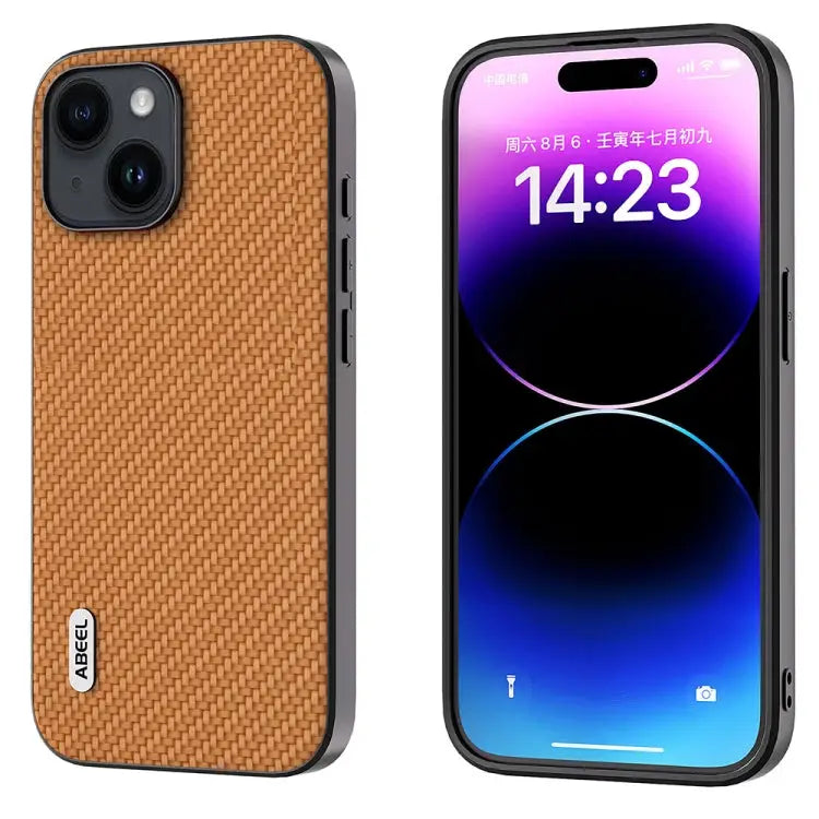 ABEEL Carbon Fiber Texture Protective Phone Case For iPhone 14 Plus For iPhone 14 - For iPhone 14 / Light Brown