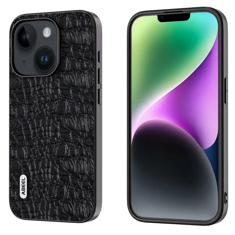 ABEEL Genuine Leather Canopy Black Edge Phone Case - For iPhone 15 Plus / Black