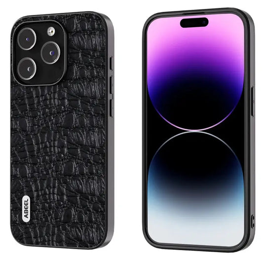 ABEEL Genuine Leather Canopy Black Edge Phone Case - For iPhone 15 Pro Max / Black