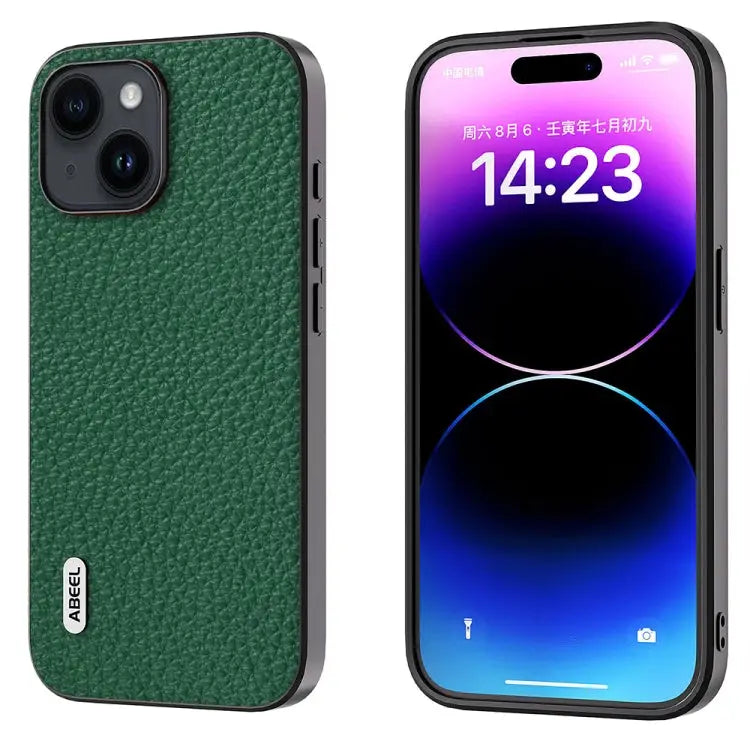 ABEEL Genuine Leather Litchi Texture Phone Case For iPhone 15 Plus For iPhone 15 For iPhone 14 Plus For iPhone 14