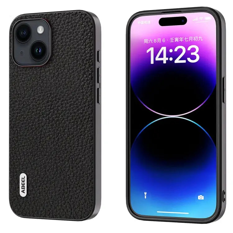 ABEEL Genuine Leather Litchi Texture Phone Case For iPhone 15 Plus For iPhone 15 For iPhone 14 Plus For iPhone 14