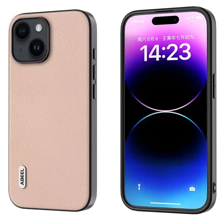 ABEEL Genuine Leather + PC Litchi Texture Phone Case For iPhone 15 Plus For iPhone 15 For iPhone 14 Plus For iPhone 14