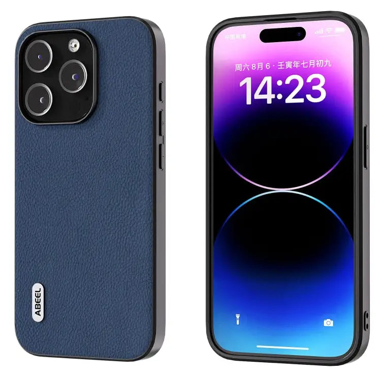 ABEEL Genuine Leather + PC Litchi Texture Phone Case For iPhone 15 Plus For iPhone 15 For iPhone 14 Plus For iPhone 14