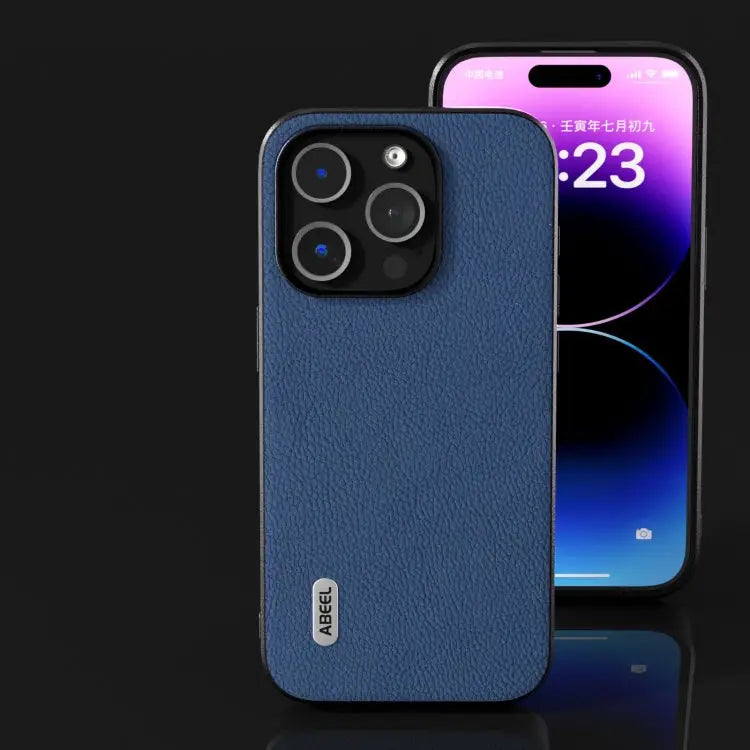 ABEEL Genuine Leather + PC Litchi Texture Phone Case For iPhone 15 Plus For iPhone 15 For iPhone 14 Plus For iPhone 14