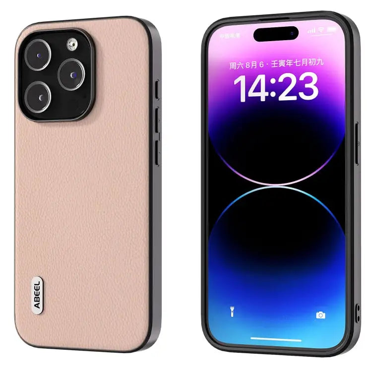 ABEEL Genuine Leather + PC Litchi Texture Phone Case For iPhone 15 Plus For iPhone 15 For iPhone 14 Plus For iPhone 14