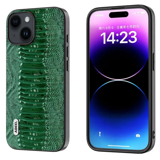 ABEEL Genuine Leather Weilai Series Phone Case - For iPhone 15 Plus / Green