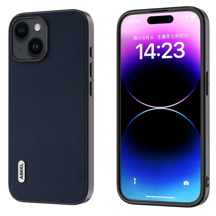 ABEEL Genuine Leather Xiaoya Series Phone Case - For iPhone 14 / Blue