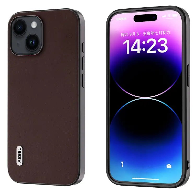 ABEEL Genuine Leather Xiaoya Series Phone Case - For iPhone 14 / Coffee
