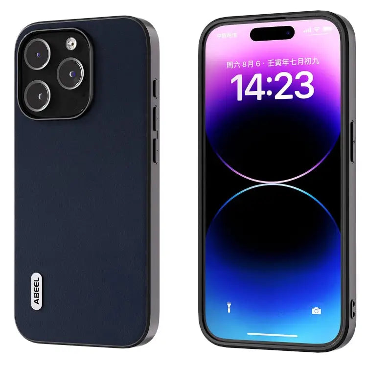 ABEEL Genuine Leather Xiaoya Series Phone Case - For iPhone 14 Pro / Blue