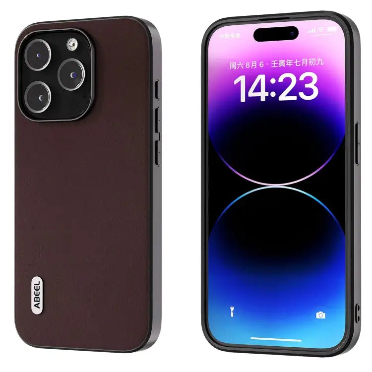 ABEEL Genuine Leather Xiaoya Series Phone Case - For iPhone 14 Pro / Coffee