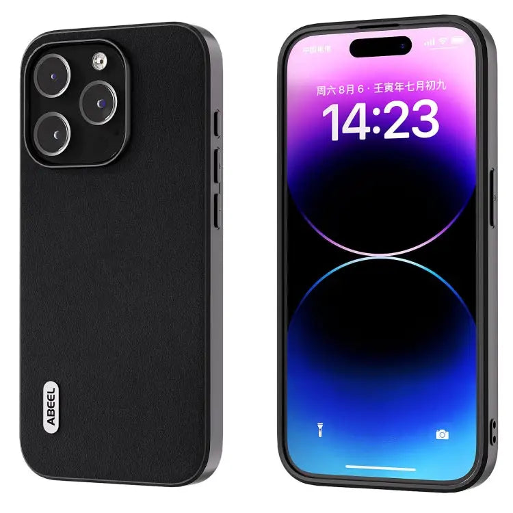 ABEEL Genuine Leather Xiaoya Series Phone Case - For iPhone 14 Pro Max / Black
