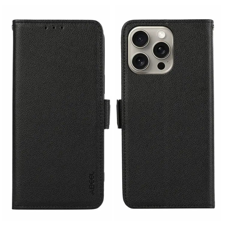 ABEEL Side-Magnetic Litchi Pattern Leather RFID Phone Case - For iPhone 14 Pro Max / Black