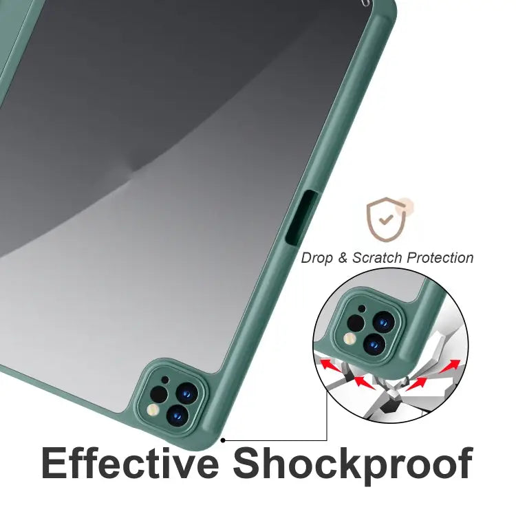 Acrylic 3-folding Smart Leather Tablet Case For iPad Air 13 2024 / Pro 12.9 2022 / 2021/2020/2018 For Samsung Galaxy