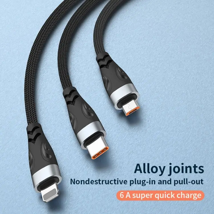 ADC-008 100W USB/Type-C to Type-C + 8 Pin + Micro USB Two to Three Fully Compatible Fast Charge Data Cable 1.2m 2m