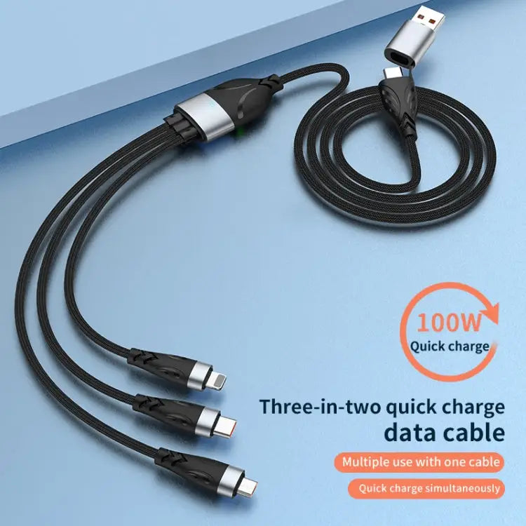 ADC-008 100W USB/Type-C to Type-C + 8 Pin + Micro USB Two to Three Fully Compatible Fast Charge Data Cable 1.2m 2m