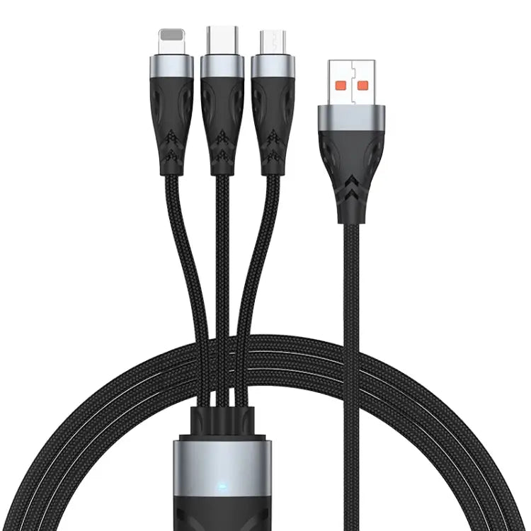 ADC-008 66W USB to USB-C/Type-C + 8 Pin + Micro USB 3 in 1 Fully Compatible Fast Charge Data Cable 1.2m 2m - 1.2m