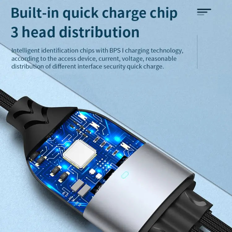 ADC-008 66W USB to USB-C/Type-C + 8 Pin + Micro USB 3 in 1 Fully Compatible Fast Charge Data Cable 1.2m 2m - Apple