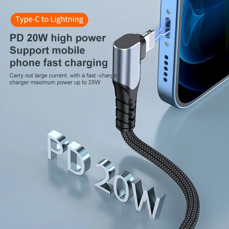 ADC-009 20W USB-C/Type-C to 8 Pin Double Elbow Data Cable 0.4m 1m 2m - Apple Accessories