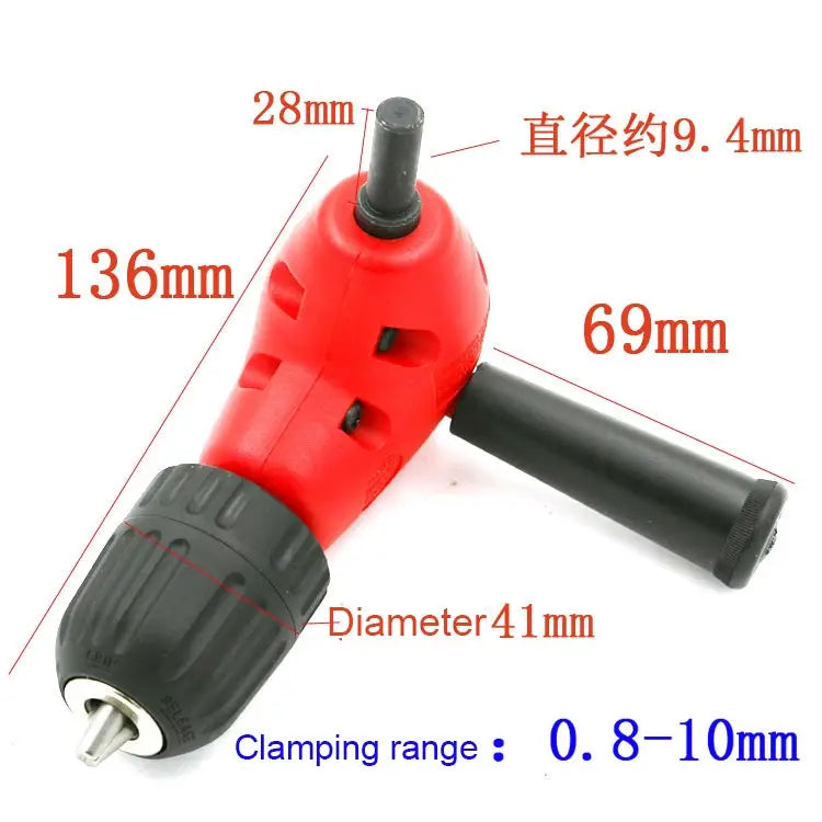 Adjustable Switching Head Right Angle Drill Gripping with Triangular Handle Circular Handle and Hex Shank Circular