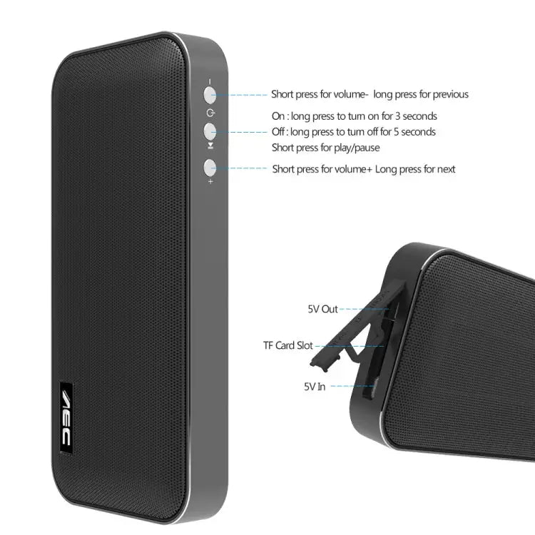 AEC BT-205 Portable Wireless Bluetooth Speaker Stereo Music Loudspeaker Built-in Microphone Support TF Card - Apple