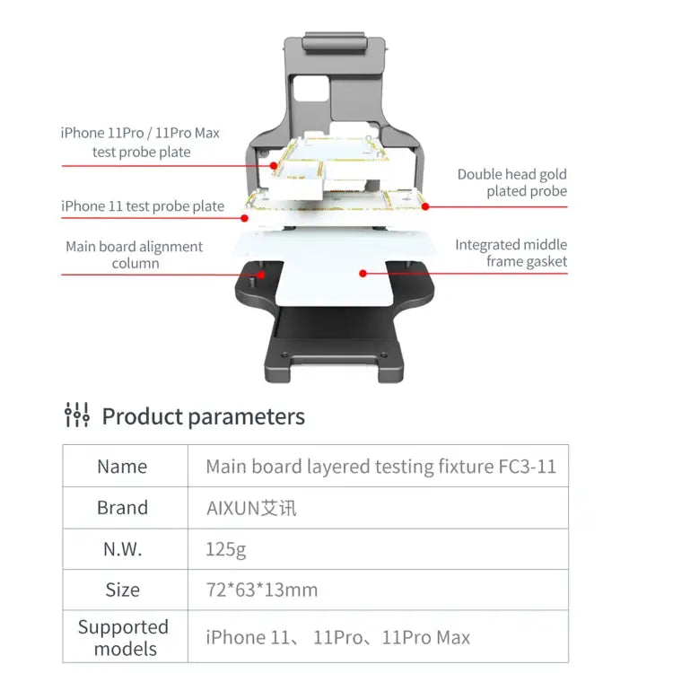 Aixun FC3-11 Mainboard Layered Testing Fixture for iPhone 11/11 Pro/11Pro Max - Aixun FC3-11