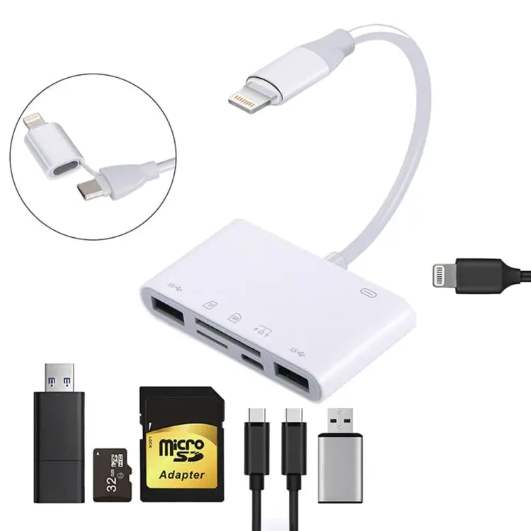 AJ-108PRO 6 in 2 USB-C / Type-C + 8 Pin Interface Multi-function Camera Card Reader 6 in 2 Type-C + 8 Pin - 6 in 2