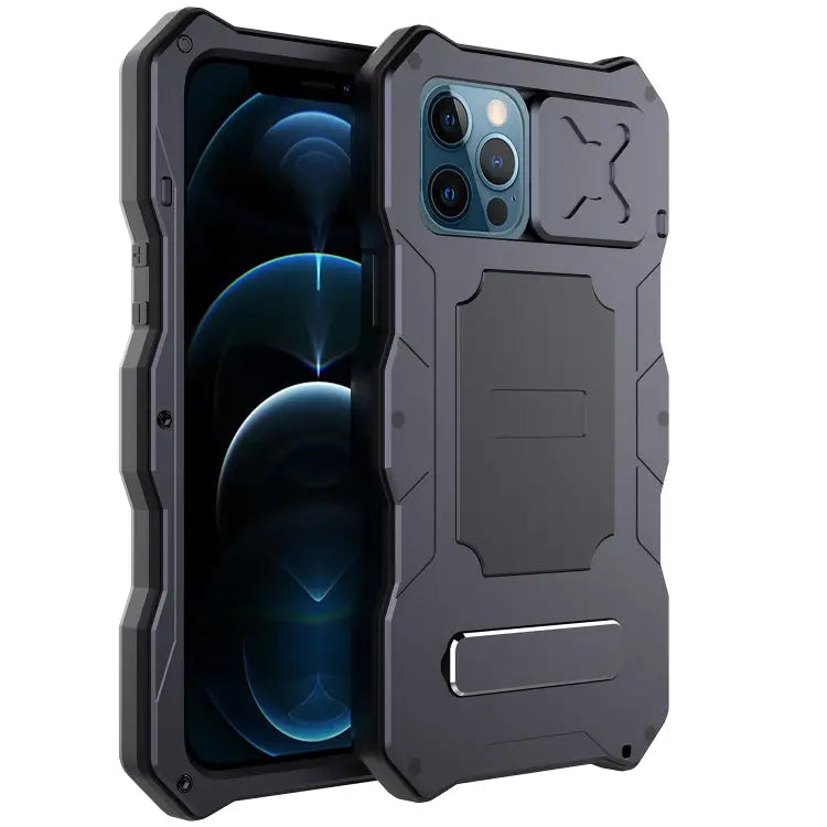 Aluminum Alloy + Silicone Anti-dust Full Body Protection with Holder For iPhone 12 / 12 Pro For iPhone 12 Pro Max