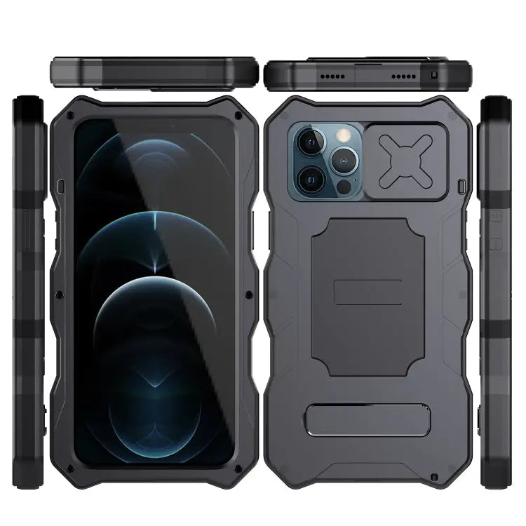 Aluminum Alloy + Silicone Anti-dust Full Body Protection with Holder For iPhone 12 / 12 Pro For iPhone 12 Pro Max
