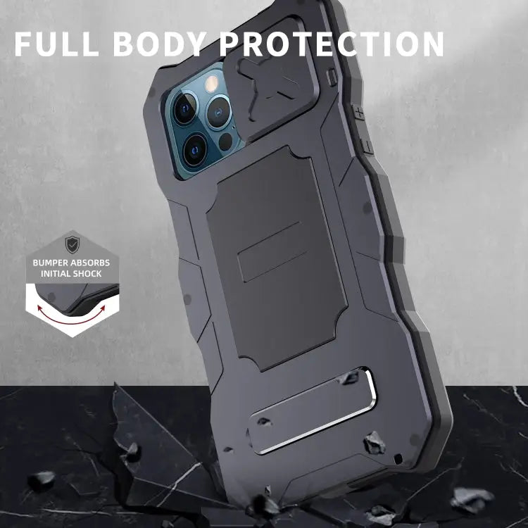 Aluminum Alloy + Silicone Anti-dust Full Body Protection with Holder For iPhone 12 / 12 Pro For iPhone 12 Pro Max
