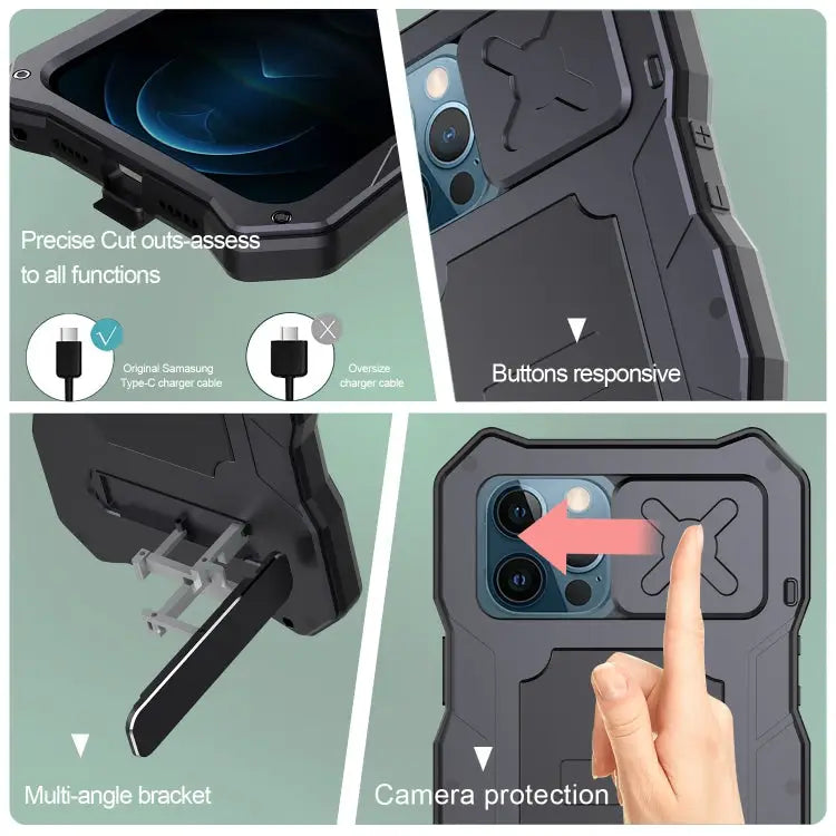 Aluminum Alloy + Silicone Anti-dust Full Body Protection with Holder For iPhone 12 / 12 Pro For iPhone 12 Pro Max