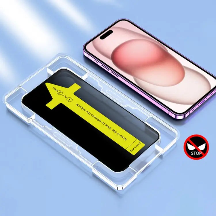 Anti-peeping Fast Attach Dust-proof Anti-static Tempered Glass Film - For iPhone 15 Pro